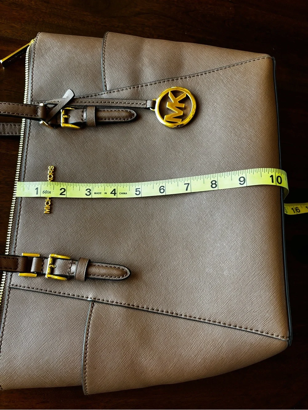 Michael Kors Taupe Saffiano Leather Tote with Gold Hardware